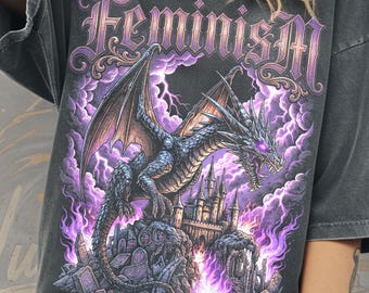 T-shirt vintage féminisme Dragon Comfort Colors®, t-shirt graphique grunge des années 90 pour protestation féministe, chemise Burn the Patriarchy, t-shirt Fantasy Dragon