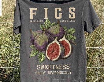 Camiseta Figs Comfort Colors con estampado botánico de frutas, camiseta retro de los 90 con higuera, top estético para amantes de la naturaleza y el jardín, camiseta con temática de la vida en la granja.
