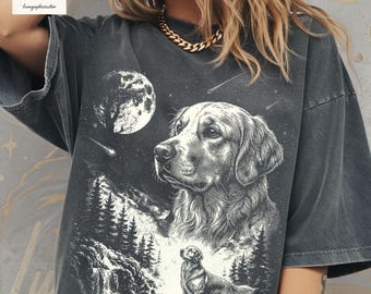 Golden Retriever Howling to The Moon Shirt, Comfort Colors 90s Retro Dog Graphic Tee, Ironic Wolf Parody Tshirt, Aesthetic Golden Mom Gift