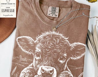 Jolie chemise vache Highland, Tshirt vache couleurs confort, haut de cow-boy ferme esthétique, cadeau cow-girl bohème western, chemise vache Highland floral