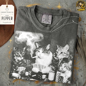 Funny Cat Meme Poker Shirt, Comfort Colors Retro 90s Gambling Kittens Graphic Tee, Vintage Card Player Tshirt, Aesthetic Ironic Meme Top