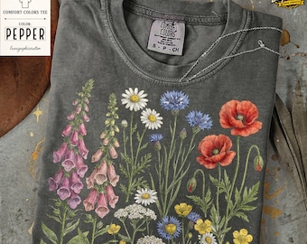 Vintage Wildflower-skjorta, bekväma färger Retro 90-tals botanisk grafisk t-shirt, minimalistisk blommig t-shirt, estetisk naturälskare-present till henne