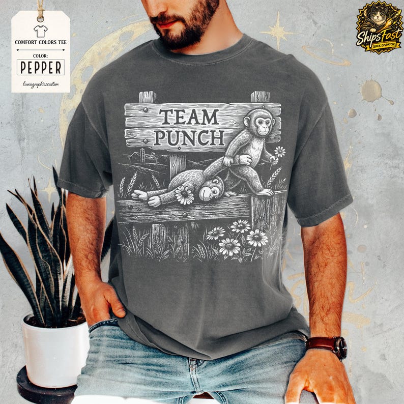 Team Punch Comfort Colors® T-Shirt, Baby Monkey Punch Shirt, Viral Baby Monkey Punch Tee image 18