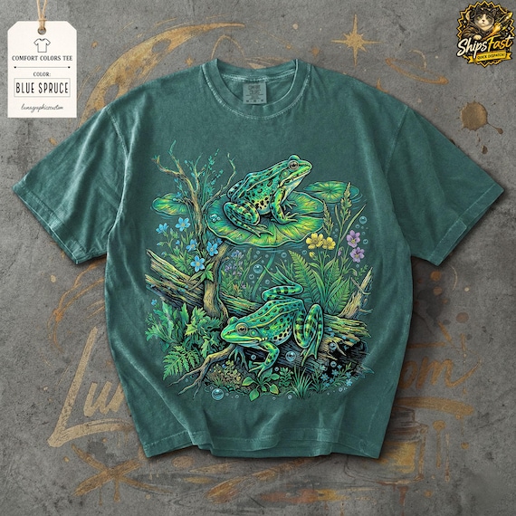 Vintage Woodland Frog T-Shirt, Retro Forest Wildlife Comfort Colors Tee, Nature Illustration Shirt, Cute Earthy Amphibian Top, Cottagecore