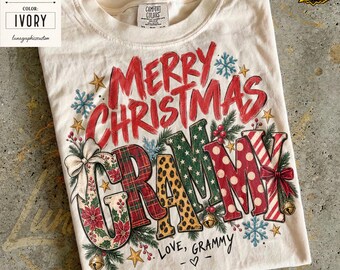 Merry Christmas Grammy Shirt, Comfort Colors Grandma Tee, Holiday Gift for Grammy, Cozy Grandmother Xmas Top, Family Christmas Outfit