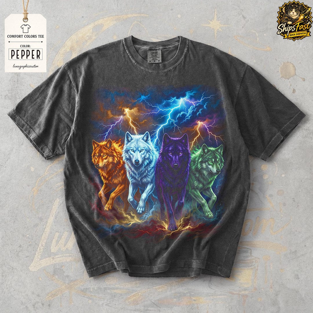 Vintage Wolves Lightning Shirt, Comfort Colors 90s Retro Wolf Tee ...