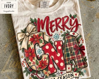 Merry CNA Christmas Shirt, Certified Nursing Assistant Tee, Comfort Colors Nurse Holiday Top, Healthcare Worker Xmas Gift, CNA Apparel