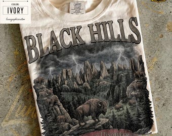 Black Hills South Dakota Shirt, Comfort Colors Retro 90s National Park Tee, Vintage Bison Graphic Tshirt, Mountain Nature Top, Souvenir Gift