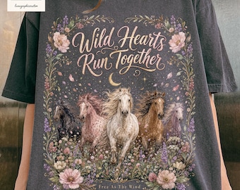 Chemise couleurs confort Cœurs sauvages courent ensemble chevaux, t-shirt cheval vintage, t-shirt cow-girl bohème, cadeau meilleur ami, t-shirt graphique cheval rétro des années 90