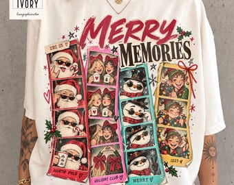 Merry Memories Christmas Shirt, Retro Photo Booth Holiday Tee, Santa Snowman Elf Collage, Comfort Colors Xmas Snapshot Gift for Her