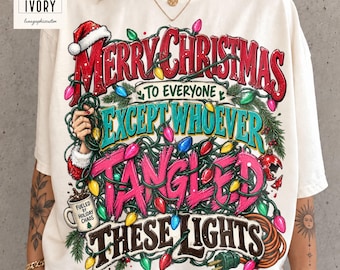 Funny Christmas Lights Shirt, Comfort Colors Holiday Tee, Tangled Lights Xmas T Shirt, Retro Christmas Graphic, Holiday Chaos Gift