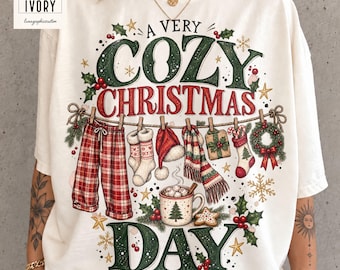 Cozy Christmas Day Shirt, Holiday Pajama Tee, Hot Cocoa Winter Top, Comfort Colors Christmas Outfit, Winter Season Gift