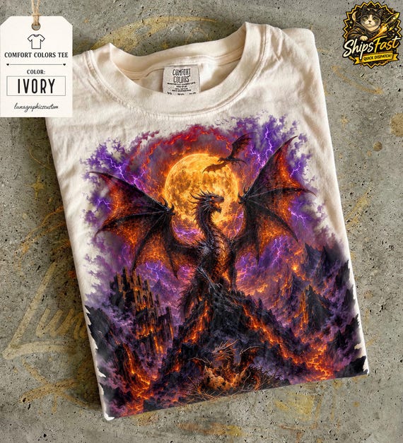 Dragon Fantasy Vintage Comfort Colors Shirt, Mythical Dragon Tee, Dark Fantasy Tshirt, Medieval Lover Gift, Retro Gothic Graphic Dragon Tee