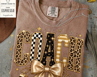 Coach Leopard Coquette Comfort Colors Shirt, Cute Coach Tee, Trendy Leopard Print Tshirt, Sports Coach Gift, Coquette Bow Aesthetic Top