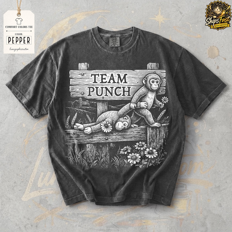 Team Punch Comfort Colors® T-Shirt, Baby Monkey Punch Shirt, Viral Baby Monkey Punch Tee image 1