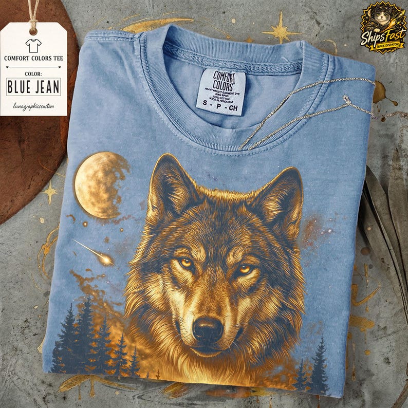 Vintage Howling Wolf Graphic Tee, Moonlit Forest Wildlife Shirt, Night Nature Retro Outdoor Top, Comfort Colors® Animal Gift Tee image 11