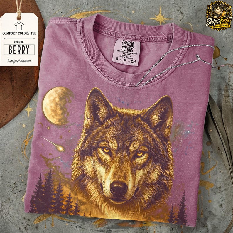 Vintage Howling Wolf Graphic Tee, Moonlit Forest Wildlife Shirt, Night Nature Retro Outdoor Top, Comfort Colors® Animal Gift Tee image 8