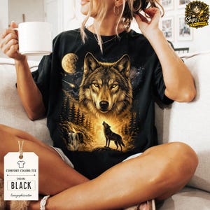 Vintage Howling Wolf Graphic Tee, Moonlit Forest Wildlife Shirt, Night Nature Retro Outdoor Top, Comfort Colors® Animal Gift Tee image 6