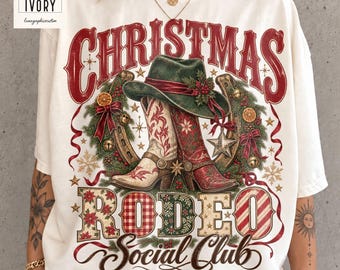 Christmas Rodeo Social Club Shirt, Western Cowgirl Holiday Graphic Tee, Cowboy Christmas Comfort Colors Top, Ranch Party Gift for Her
