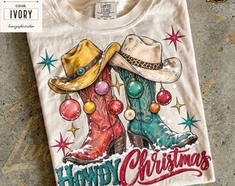 Howdy Christmas Shirt, Western Holiday Tee, Cowboy Santa Graphic, Comfort Colors Rodeo Xmas Top, Cowgirl Christmas Gift, Country Winter Tee