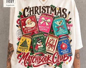 Christmas Matchbook Club Shirt, Retro Holiday Matchbox Tee, Kitschy Merry & Bright Graphic, Comfort Colors Christmas Top, Cute Xmas Gift