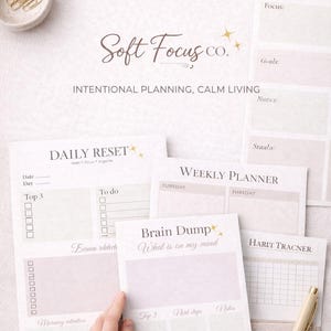 Minimal Planner Bundle | Daily Reset, Weekly Planner, Monthly Planner, Brain Dump | ADHD Friendly Printable | Instant Download PDF