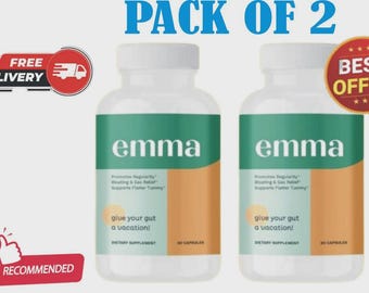 2 Pack Emma Gut Health Relief – Gut & Digestive Support for Bloating, Gas Constipation 120 Capsules