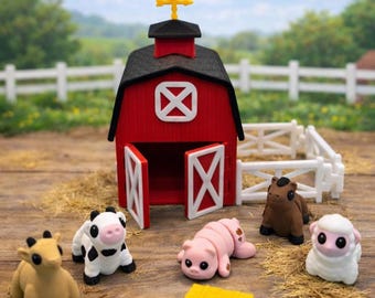 Set da gioco Montessori a tema fattoria / Giocattolo con animali da fienile stampato in 3D, gioco sensoriale per bambini piccoli (senza schermo)