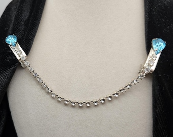 Retro‑Style Sweater Clip — Clear & Topaz Glass Stones — Silvertone — 5.75"