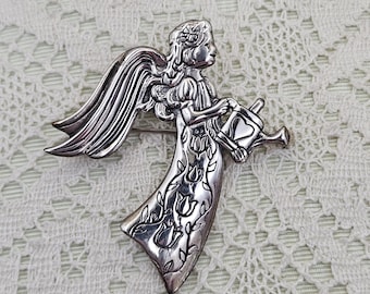 Sterling Silber Garten Engel Brosche – H&H deMatteo – 5 cm – Vintage