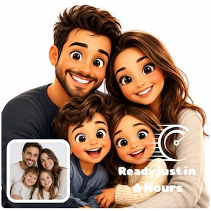 Personalized Family Portrait from Photo | Custom Cartoon Caricature | Parents & Kids Gift | Digital Artwork | Fast Delivery