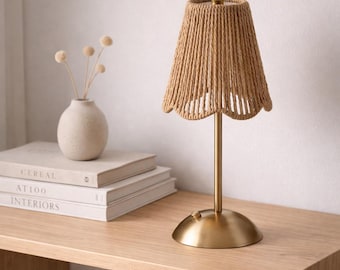 Vintage rotan tafellamp, handgemaakt geweven nachtlampje, oplaadbare sfeerverlichting