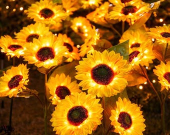 Luces solares LED con forma de girasol para jardín: decoración exterior impermeable para patio, luces solares con forma de flor, iluminación para patio, césped y caminos.