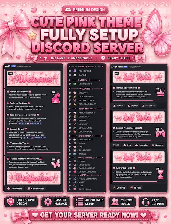 Pink Discord Server Setup | Community Hub (Ready to Use)