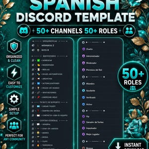 Spanish Discord Template | Organized Server Layout, Roles, Channels (Digital Download)