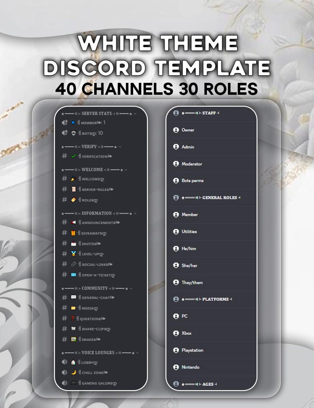 White Discord Server Template | Minimalist Clean Layout (digital ...