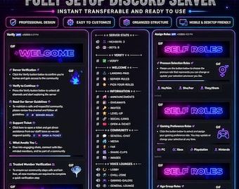 Server Discord Neon / Completamente configurato, accesso immediato (Gaming, Streaming)