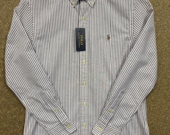 Men's Polo Ralph Lauren Slim Fit Striped Oxford Shirt Dark Purple S M L & XL