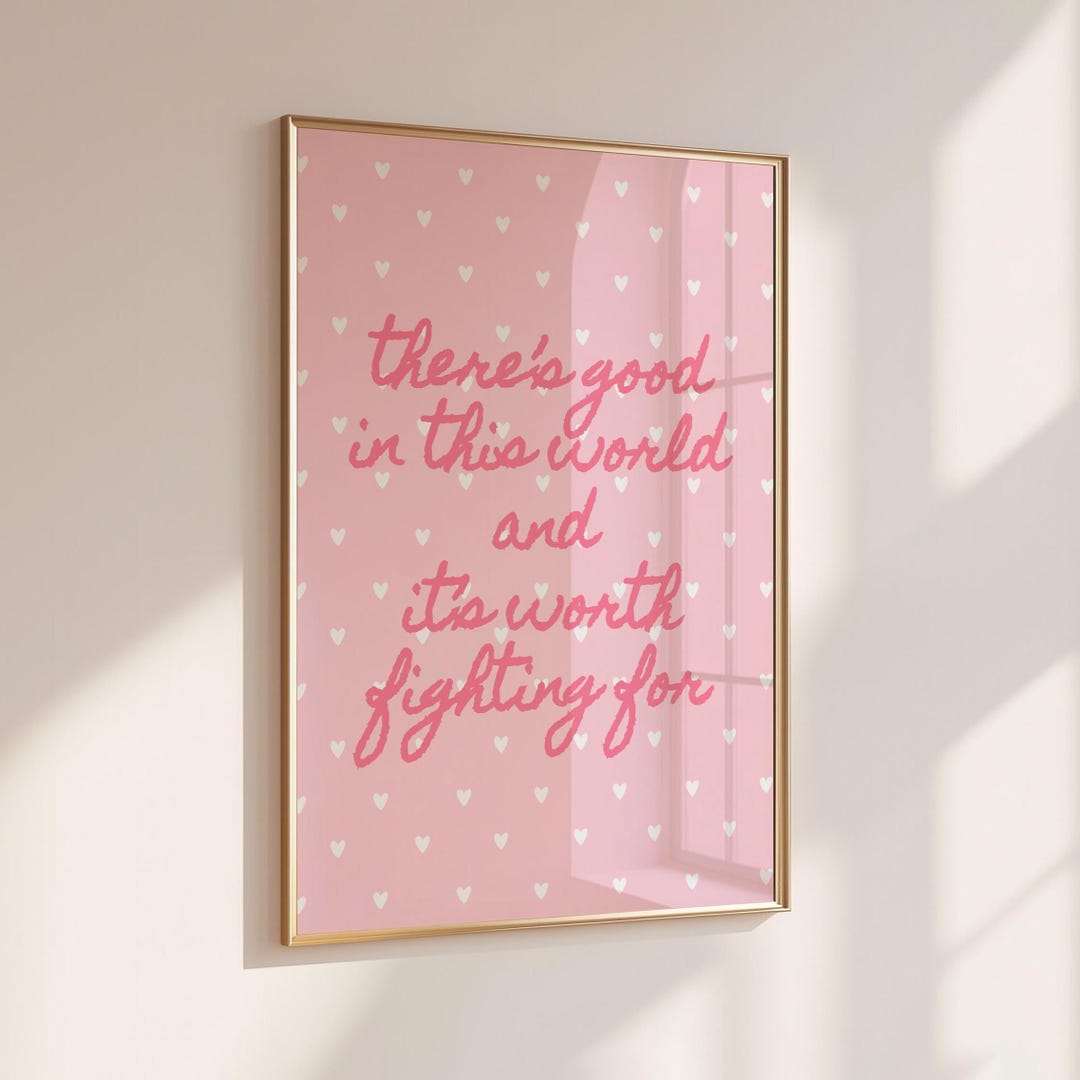 Pink Motivational Quote Wall Art | Positive Heart Pattern Print | Girly ...