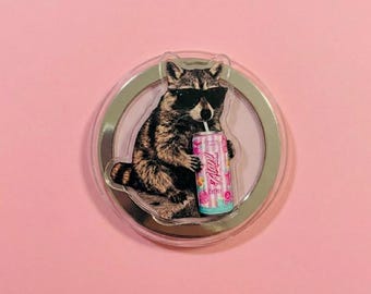 Raccoon Cotton Candy Drink Magsafe Grip, Fun Animal Lover Gift, Vintage Raccoons Phone Grip, Funny Meme Genz Dank Raccoons Griptok