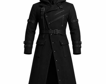 Cyberpunk Trench Coat: Hooded Gothic Streetwear - Handmade