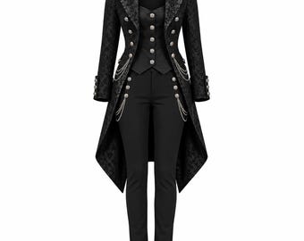 Giacca da donna in stile gotico steampunk, frac vittoriano in broccato, costume cosplay