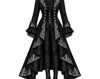Men's Gothic Steampunk Tailcoat Suit Victorian Embroidered Vampire Cosplay Outfit