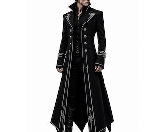 Men's Black Gothic Vampire Long Coat: Victorian Tailcoat, Fantasy Cosplay Jacket