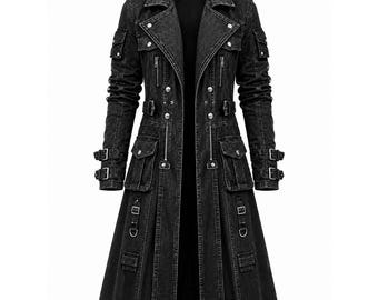Men's Black Gothic Trench Coat Steampunk Long Jacket With Buckles
