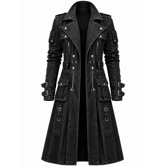 Men's Black Gothic Trench Coat Steampunk Long Jacket With Buckles