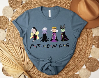Disney Villains Friends T-Shirt,Cruella de Vil Ursula Evil Queen Maleficent“FRIENDS”Parody Tee,Disney Halloween Villain Squad Shirt