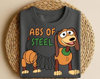 Slinky Dog Abs of Steel Shirt, Funny Cartoon Fitness Top , Funny Toy Dog Workout Tee, Stretchy Fitness Cartoon Humor Top