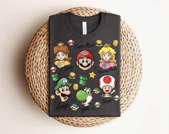 Camiseta de Super Mario Bros, Camiseta retro de Mario, Camiseta de Mario Kart, Camiseta gráfica de Paper Mario, Ropa clásica de Mario para gamers, Camiseta de Mario Galaxy