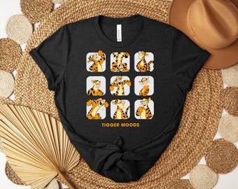 Disney Tigger Moods Shirt, Funny Winnie Pooh Tigger Tee, Cartoon Mood Faces Graphic Shirt, Classic Disney Character T Shirt